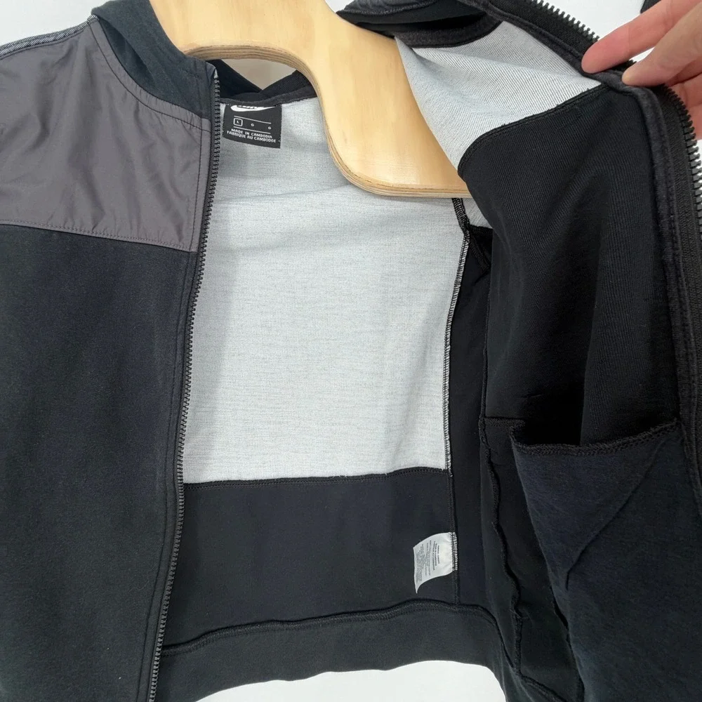 Nike Boys Full Zip Hoodie Black Gray Mixed Media Fleece AJ0117-011 Large L